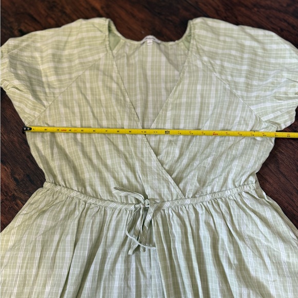Madewell Green Plaid Tie-Waist Cotton Midi Dress Puff Sleeve Prariecore Sz L - Picture 8 of 13